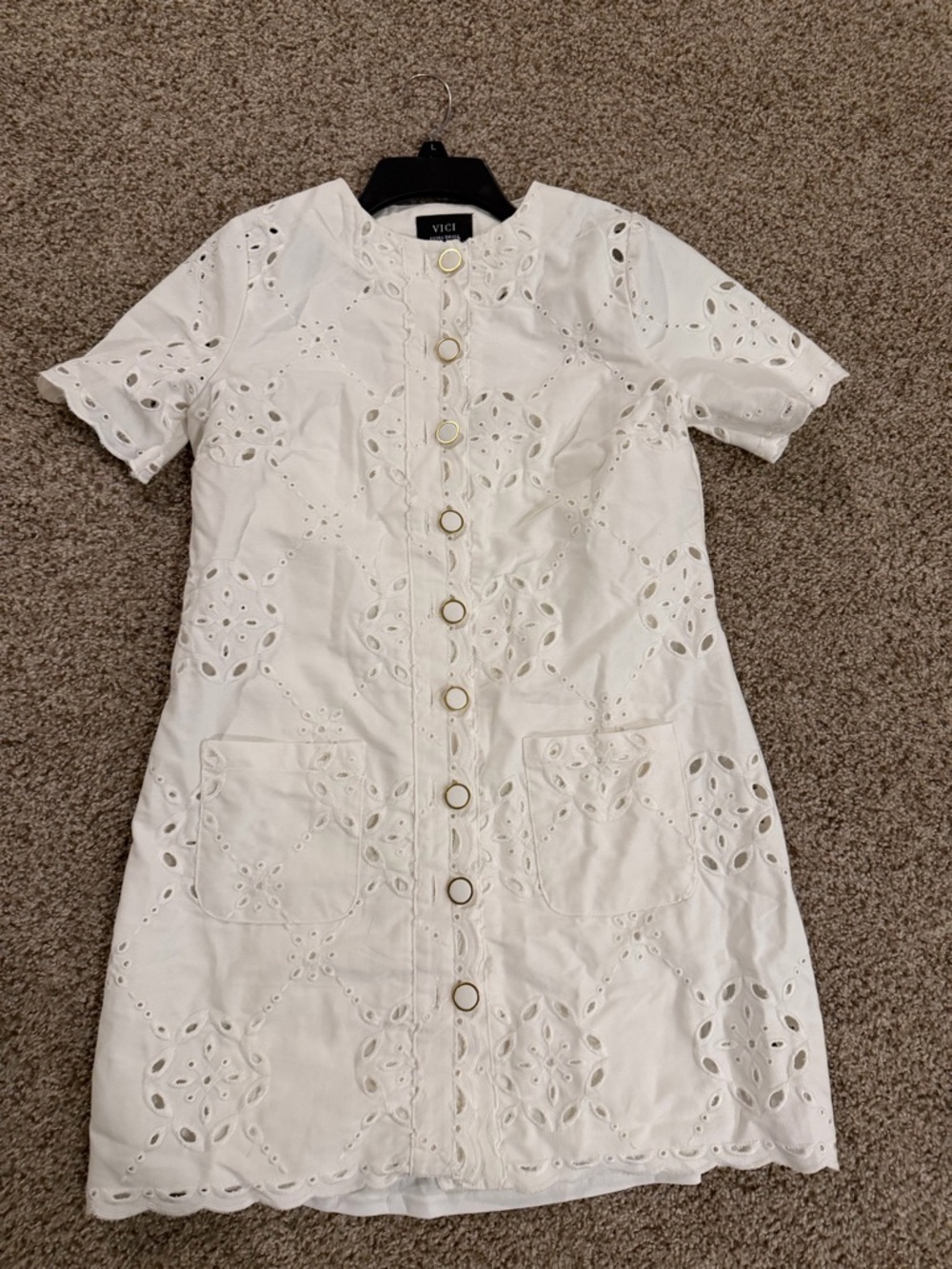 VICI White Eyelet Button-Front Mini Dress - Picture 3 of 4